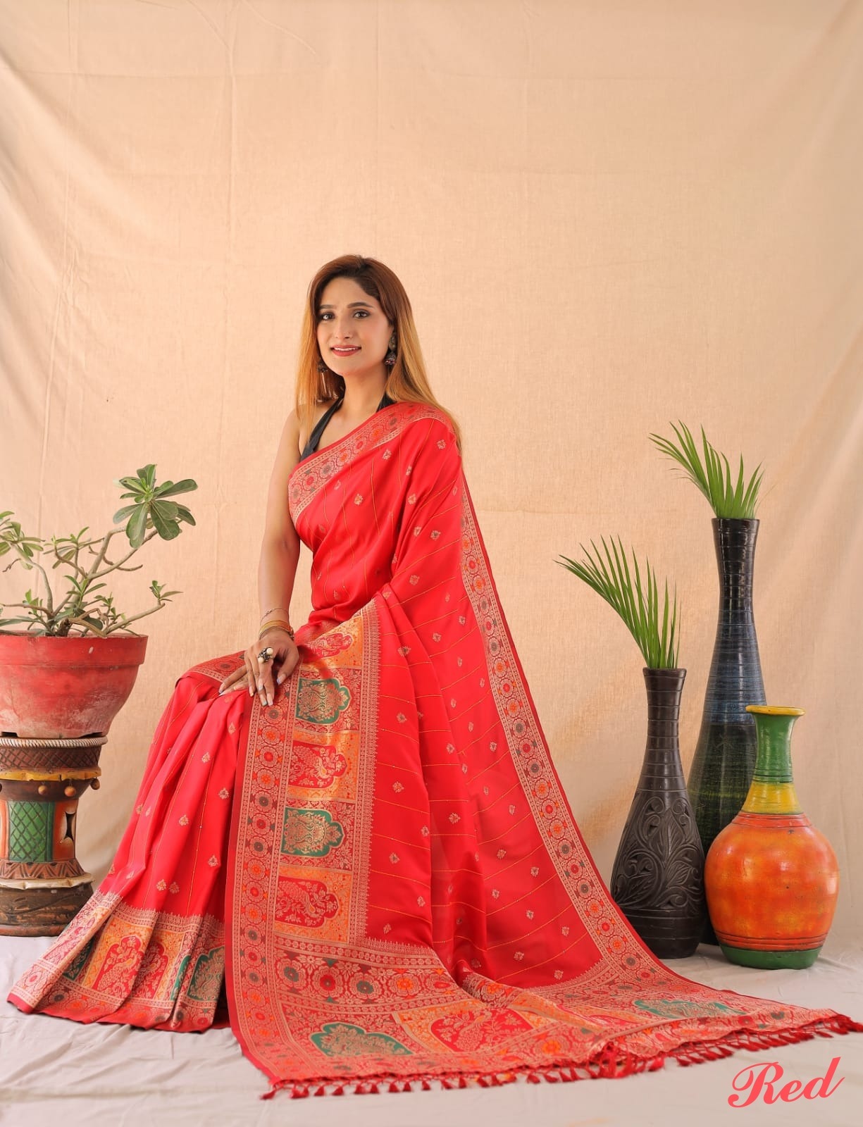 Red Weaving Festive Saree