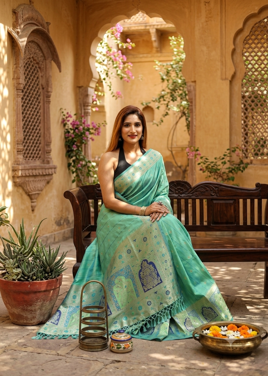 Green Weaving saree with pallu detail