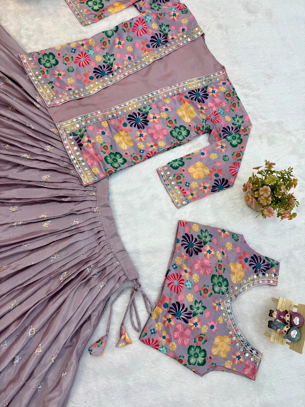 Women's Lavender Lehenga Set with Floral Jacket – view 3