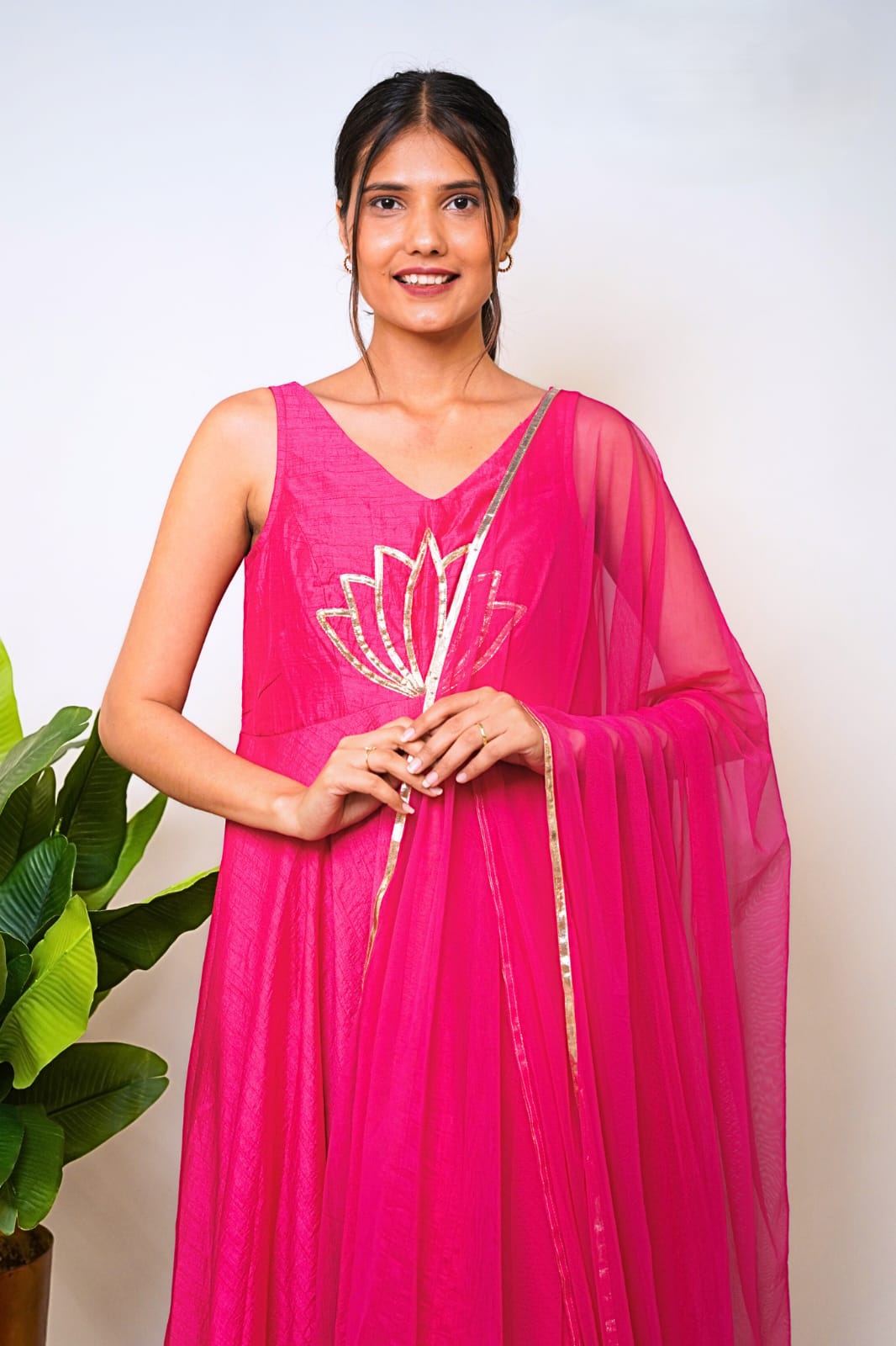 Pink Sleeveless Anarkali Dress with Dupatta
