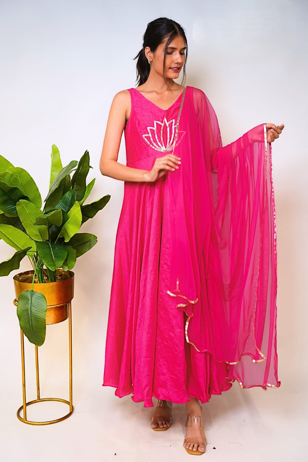 Pink Sleeveless Anarkali Dress with Dupatta – view 3
